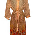 Leslie Fay Vintage 1970s  Rustic Bronze Orange Bohemian Floral Midi Dress Photo 0