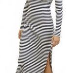 American Eagle AE Aerie Long Sleeve Knit Tie Front Maxi Dress Navy White NWT L Photo 0