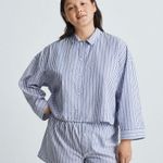 Everlane Blue And White Striped Cotton Collared The Woven PJ Top NWT Photo 1