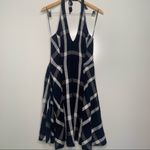 Eva Franco Anthropologie Anya Navy Plaid Linen Blend Halter Dress Size 2 Blue Photo 2