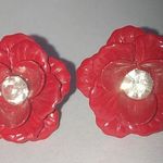 Red Floral Earrings with Crystal Center Photo 0