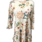 ZARA Multicolor Floral Textured 3/4 Sleeve Tiered Flounce Hem Mini Shift Dress M Photo 4