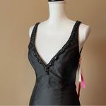 Mori Lee  | Black High Low Floral Accent Beaded Open Back Evening Gown Sz 8 Photo 7