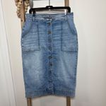 Evereve Denim Midi Button Front Jean Skirt Size 32 Photo 1