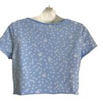 SheIn Ruched Dainty Floral Lettuce Edge Top Periwinkle Large Photo 7
