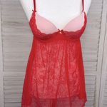 Daisy Fuentes Push Up Babydoll Lace Lingerie Top Red/Pink-Medium Photo 0
