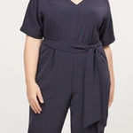 Lane Bryant NWT WOMEN'S 22 NAVY WIDE LEG V NECK BELTED JUMPSUIT COZY CHIC Photo 0