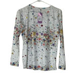 Womens Floral Long Sleeve Thermal Top White Multicolor New Photo 0