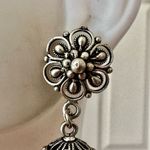 Silver tone green and red beaded Jhumkas Indian earrings Photo 4