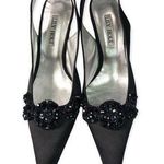 Lily Holt Vintage Black Satin Beaded Pointy Slingback Pumps Size 6 Photo 1