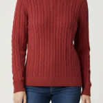 LL Bean Red Pullover Cable Knit Crew Neck Long Sleeve Cotton Sweater Size XL Photo 0