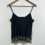 Loft Vintage Y2K Babydoll Black Cami Top Gold Lace Trim Sleeveless Tank Blouse L Photo 6