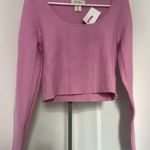 Jessica Simpson Pink Knit Top Long Sleeve Square Neck Classic NWT Sz Small Photo 1