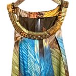 Anthropologie RANNA GILL TROPICALIA Blue‎ Wedding Guest Gold Beaded Maxi DRESS 2 Photo 4