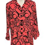 Ali Miles Size S Tunic Top Button Front Coral Black Print Artsy Art To Wear Orange Photo 0