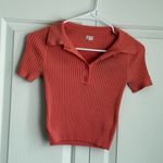 Aerie Red Ribbed Button-Up Crop Top Photo 0