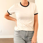 Grana Pima Cotton White and Navy Trim Women's T Photo 0