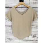 Cupshe NWT Shirt Size Small Textured Light Taupe Crochet Panel V Neck Photo 2