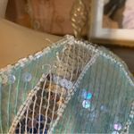 VINTAGE 1980’S ZEBUN AQUA BLUE AND SILVER SEQUINS SILK ABSTRACT PRINT DRESS (M) Size M Photo 7