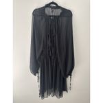 Victoria's Secret  Black Chiffon Kimono Long Robe Duster Ruffle‎ Tie Size M/L Photo 3