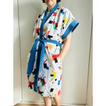 Vintage 80s Unisex Robe Terry Cloth Geo Print Size Medium Womens Quirky Fun White Photo 5