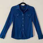 Antonio Melani Blue Button Down Shirt 100% Silk Minimalist Women's size Medium Photo 0
