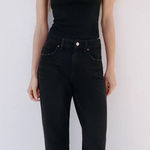 ZARA Size 8 Black Straight Wide Leg Women's Denim Jeans Frayed Hem Bootcut Photo 0