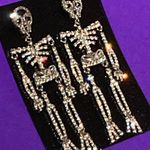 Boutique NEW Bling Rhinestone Skeleton Corpse Earrings Embellished Bedazzled Gothic Egirl Photo 0