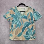 Alfred Dunner Blue Floral Short Sleeve Cotton Beaded Shirt Top Petite Medium Size undefined Photo 0