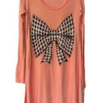Lauren Moshi  Houndstooth Bow Design Women’s Pink Long Sleeve Dress Size Small Photo 0