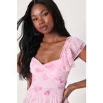Lulus NWT  Loveliest Darling Light Pink Floral Ruffled Tie-Back Midi Dress Sz L Photo 2