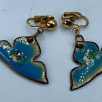 Vintage enamel hand painted boho festival clip earrings Blue Photo 0