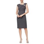 S.L Fashions Pleated Evening Dress Size 6 Gray Glitter Accents Rhinestone Brooch Photo 1