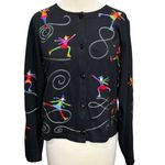 Vintage Michael Simon Lite Cardigan M Black Embroidered Novelty Knit Ice Skaters Size M Photo 1