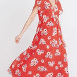 Madewell Scalloped Flutter-Sleeve Midi Dress in Daisy Society 12 red Photo 0