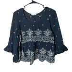 American Eagle Black Embroidered Flowy Blouse Size S Photo 0