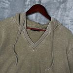 Jane and Delancey Khaki Green V Neck Waffle Knit Drawstring Hoodie Plus Size 3X Tan Photo 2