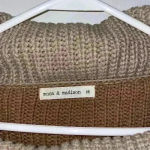 Cowl neck‎ color block cropped sweater Tan Size M Photo 2