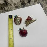 Lot Of 3 MCostume Brooch / Pin Gold Tone Red Enamel Apples / Avon Heart Cart Photo 7
