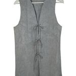 Vintage Size S Suede Vest Leather Tie Front Scallop Edge Gray Long Women's Photo 0
