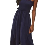 Lulus NWT  perfect moments navy blue smocked tie strapculotte jumpsuit size small Photo 0