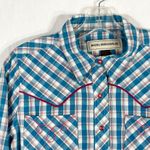 Bit & Bridle  Small Top Snap Up Western Shirt Blue‎ Pink Embroidered Plaid 285 Photo 2