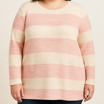 Calvin Klein Jeans NWT Cream Pink Striped Tunic Sweater 2XL XXL Split Back Photo 0