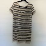 ZARA  Low Back Cream Black Striped Tweed Shift Tunic
Mini Dress Fringe Detail XS Photo 6