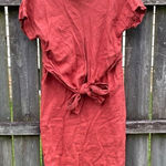 525 America  Brick Red Linen Midi Dress | XS Photo 0