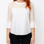 None White Blouse Feminine Frilly Size Medium Photo 0