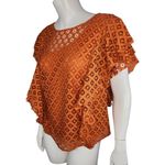 Du Jour Crew Neck Ruffle Lace Top Orange Rust Small A378507 NWOT Ruffle Sleeve Photo 3
