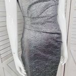 Vince Camuto Vince‎ Camuto Metallic Shimmer Drape Neck Sleeveless Sheath Dress Silver 2 Photo 5