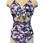 Floral Swimsuit One Piece Halter Strapless XL Purple Photo 0