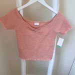 Abound Womens Lettuce Edge Trim Shirred Smocked Off-the-Shoulder Crop Top SZ S Photo 0